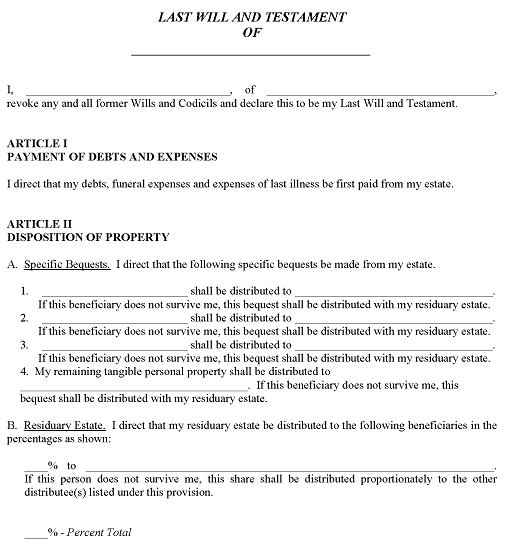Connecticut Last Will and Testament Forms