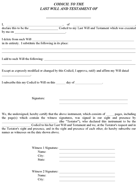 New Hampshire Codicil To Will Form Word